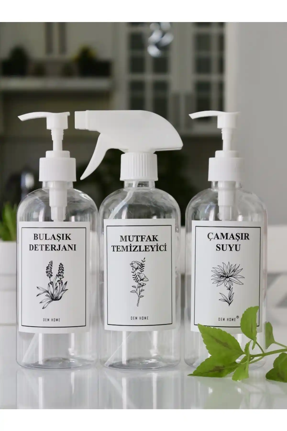 Dem Home 3'lü Şeffaf Plastik Deterjan Seti Mutfak ve Banyo Temizliği İçin Uygun