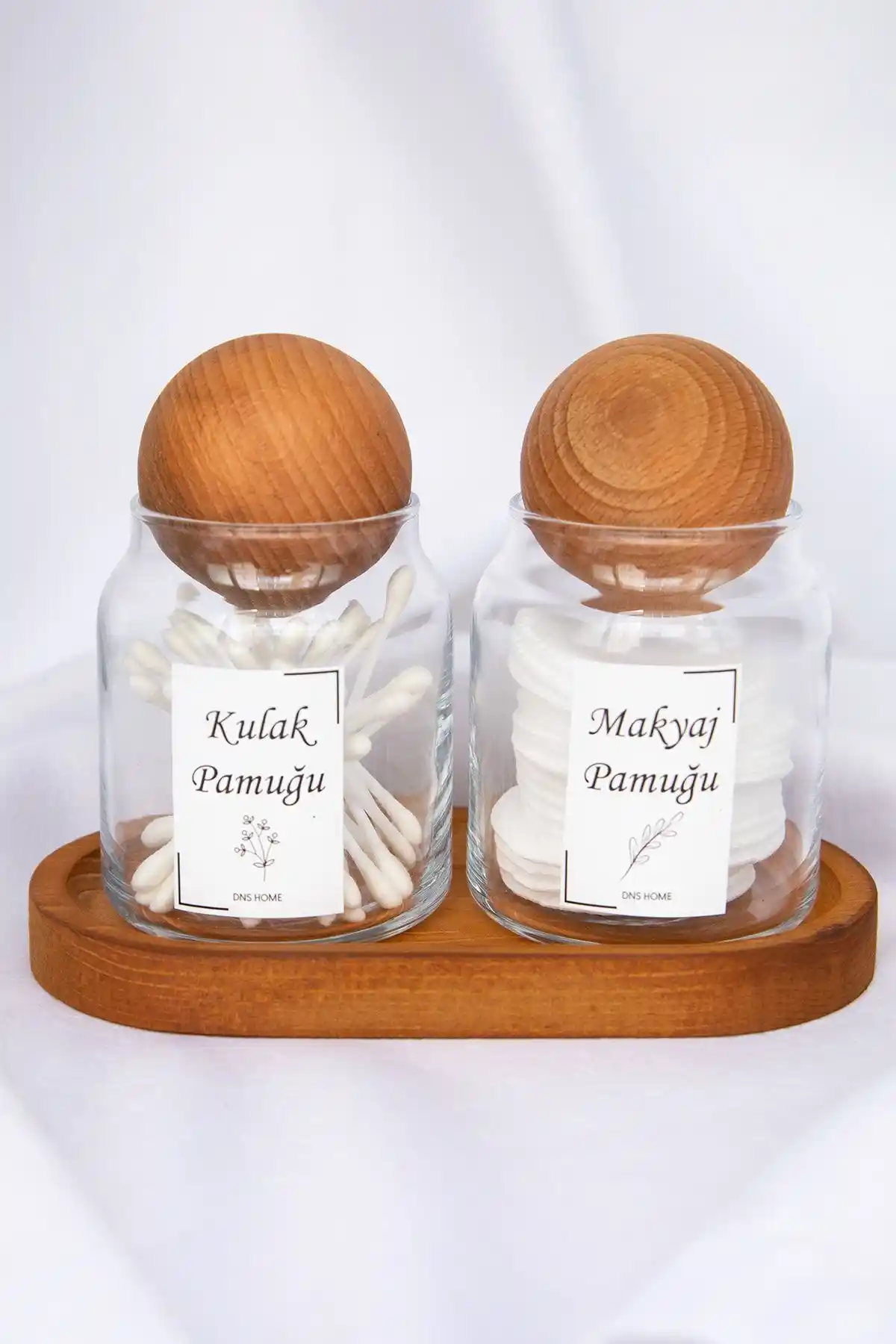 DNS HOME 2'li Ahşap ve Cam Saklama Kabı Seti Banyo ve Makyaj Alanları İçin