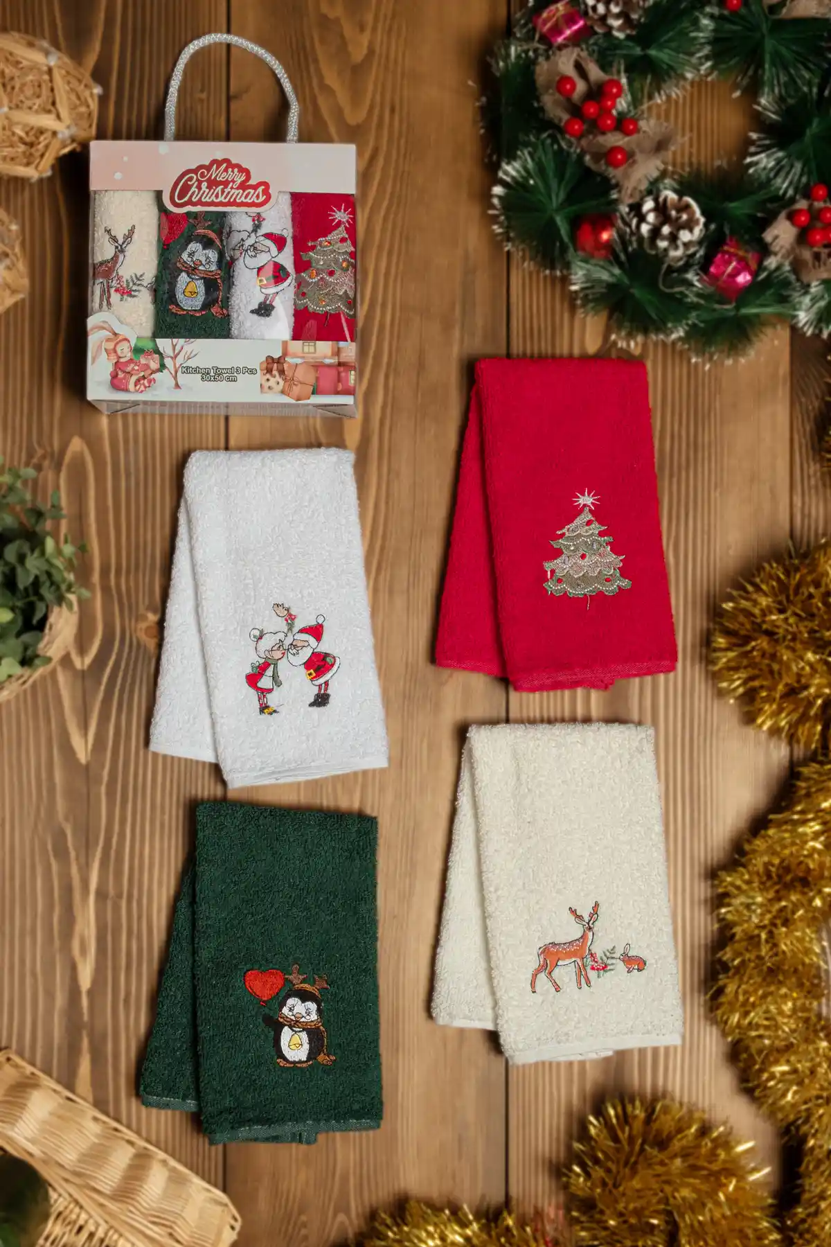 DNZGÜLCAN Kutulu Yılbaşı 4'lü Mutfak Havlusu Seti Estetik ve Fonksiyonellik Bir Arada