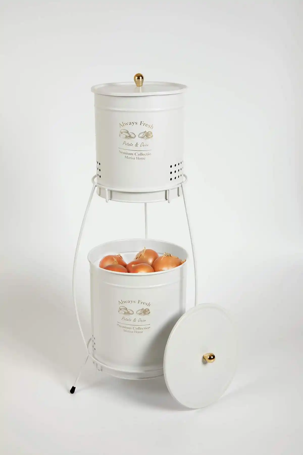 Doğa Dizayn 2 Katlı Metal Patates ve Soğan Kovası ile Mutfak Düzeninizi Geliştirin