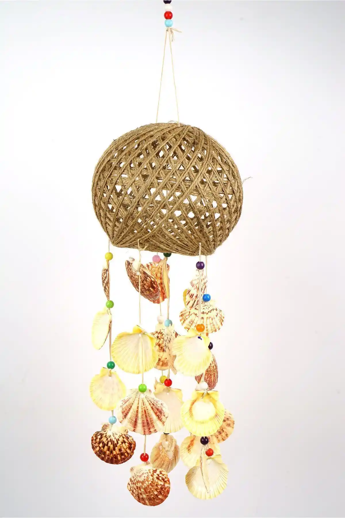 Doğal ve Estetik Rüzgâr Çanı Hasır Kafesli Deniz Kabuklu Büyük Boy Dekorasyon Parçası