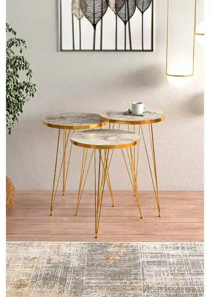 Ege Modüler Efes Gold Metal Ayaklı Zigon Sehpa: Modern ve Şık Dekorasyon Unsuru