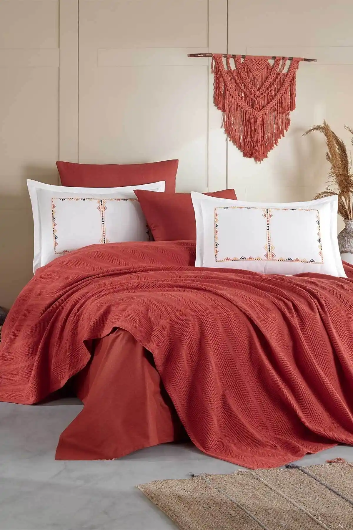 Elart Marcia Tarçın Çift Kişilik 6 Parça Pike Seti Modern ve Doğal Tasarım