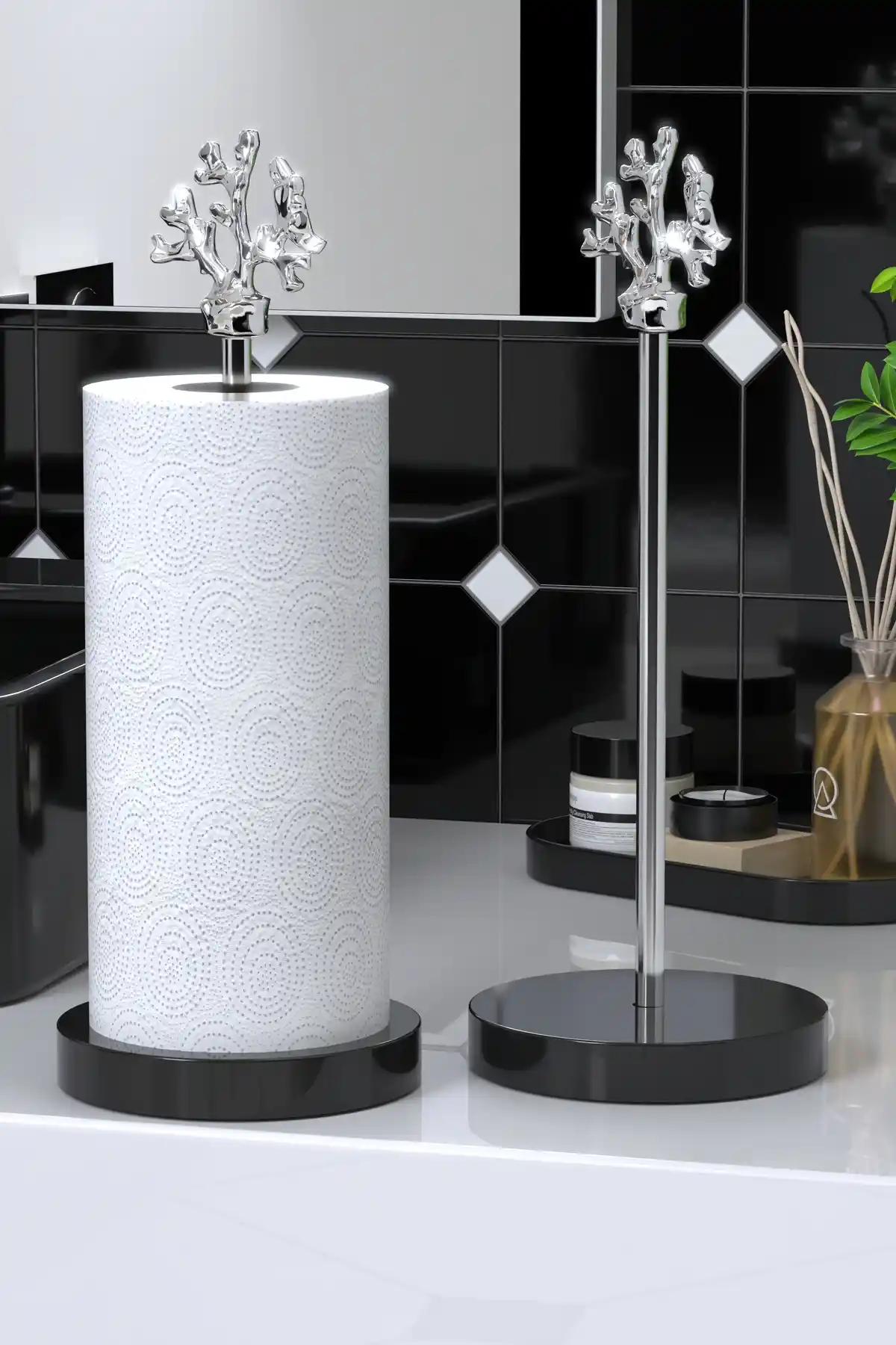 EOCRAFT Siyah Granit Mermer Metal Yuvarlak Kağıt Havluluk ve Peçetelik Modern Dekorasyon