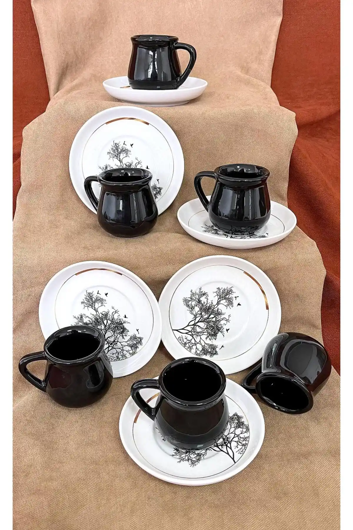Erbaşlar Dilek Ağacı Seramik Kahve Fincan Takımı 12 Parça Modern Tasarım