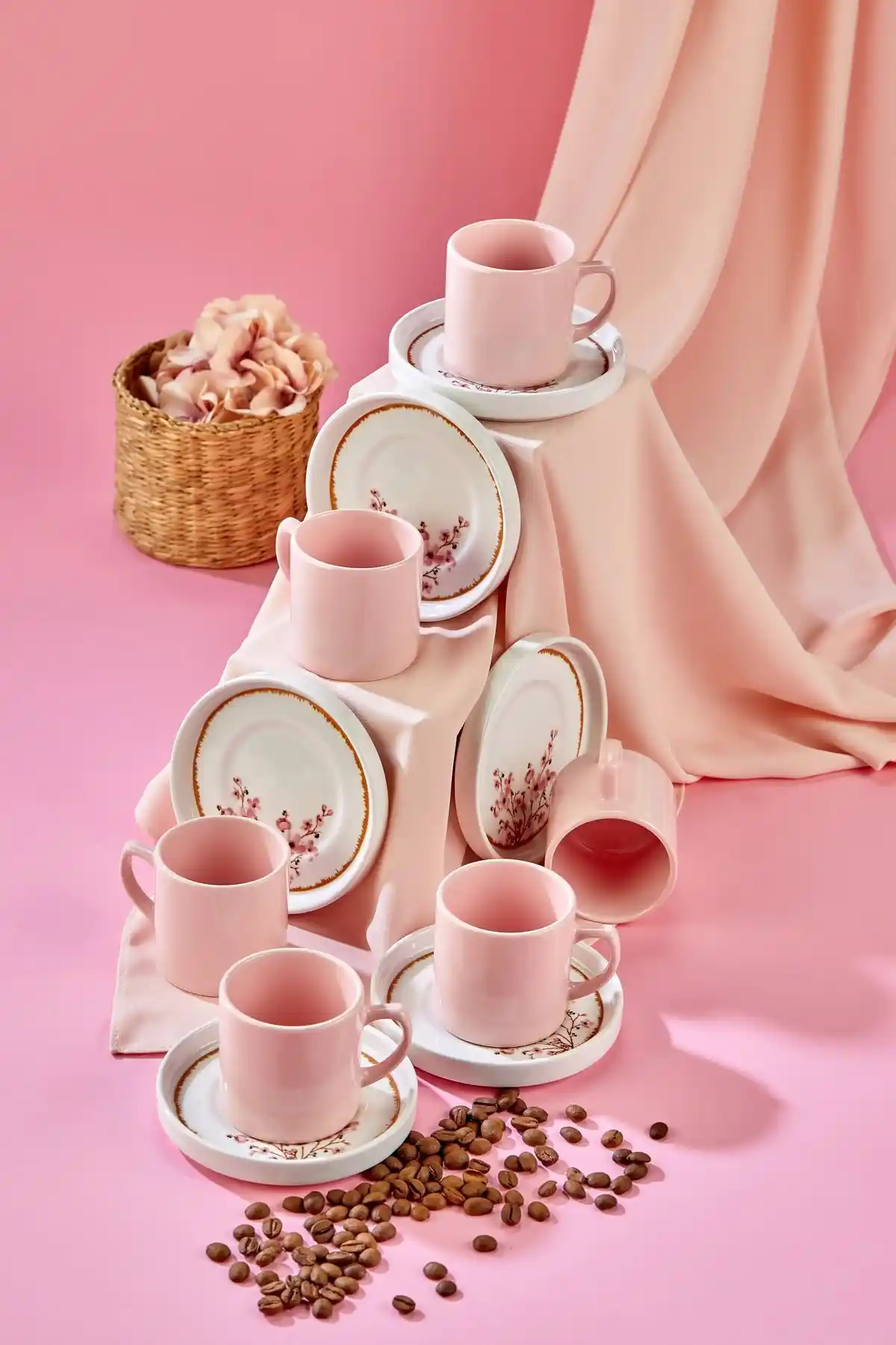 Erbaşlar Sakura Çiçeği 12 Parça Lüx Seramik Kahve Fincan Takımı: Şık ve Dayanıklı Kahve Seti