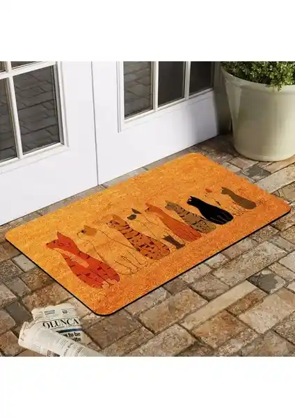 Esnature 45x70 cm PVC Dijital Baskılı Pretty Cats Çok Amaçlı Kapı Paspası