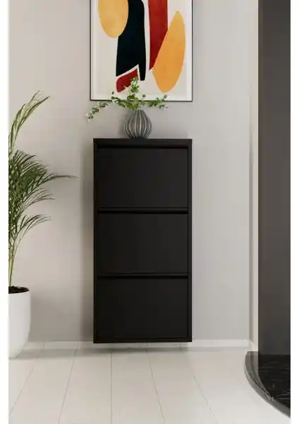 EVDEMO 3 Kapaklı Metal Ayakkabılık Siyah Modern ve Dayanıklı Depolama Çözümü