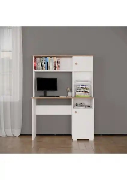 EVDEMO Meta Çalışma Masası Atlantik Çam Beyaz Modern ve Fonksiyonel Tasarım