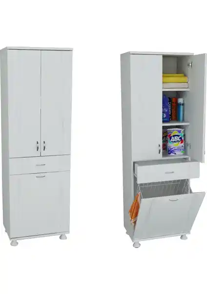 Evistro Lake Serisi Banyo Boy Dolabı Çamaşır Sepetli Modern ve Dayanıklı Tasarım