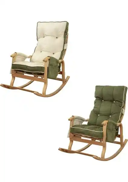 Evoke Lüx Ahşap Çift Minderli Çift Cepli Sallanan Sandalye: Şıklık ve Konforun Buluşması