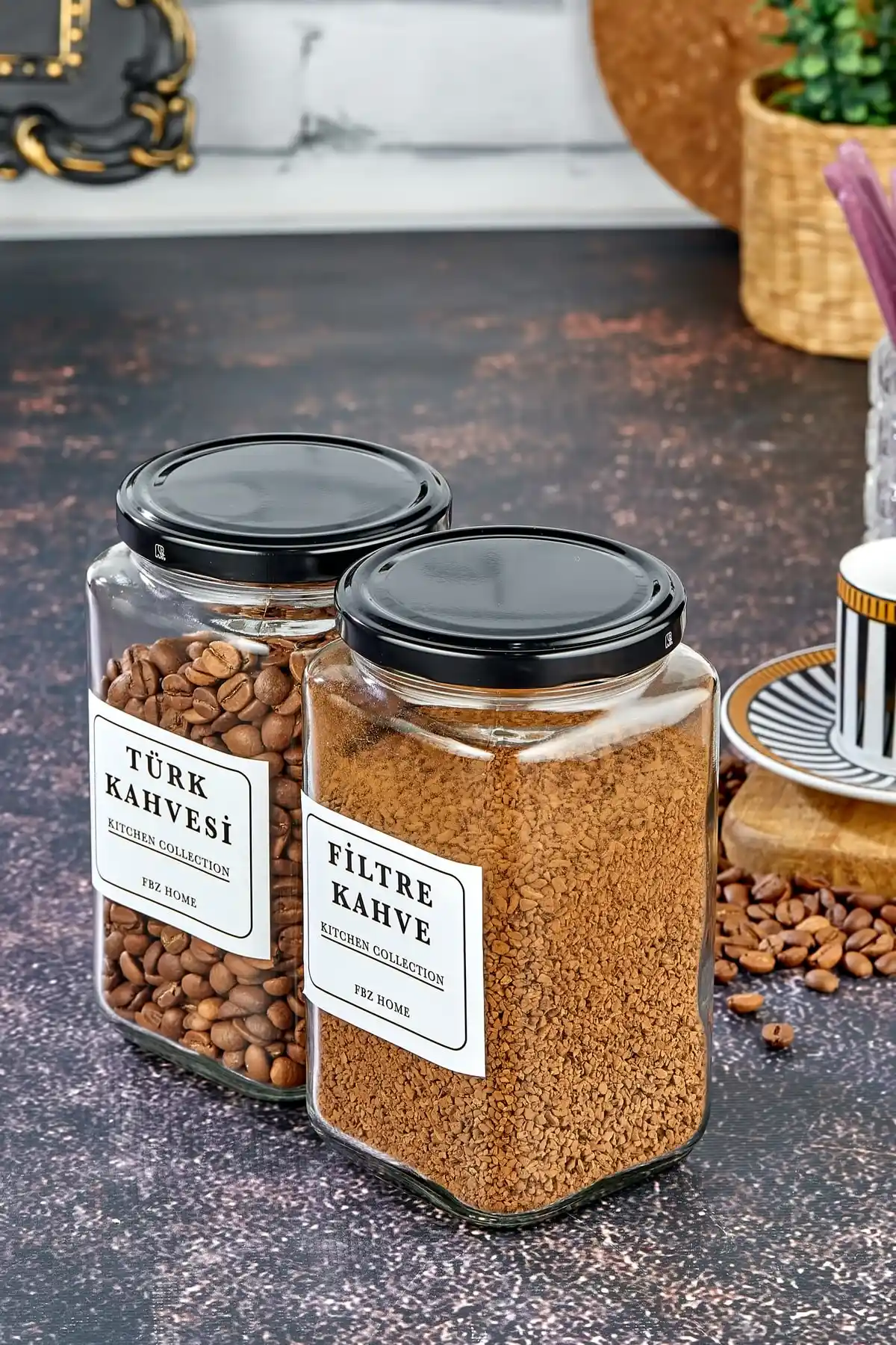 FBZhome 2'li Filtre ve Türk Kahvesi Saklama Kabı Estetik ve Fonksiyonellik Sunar