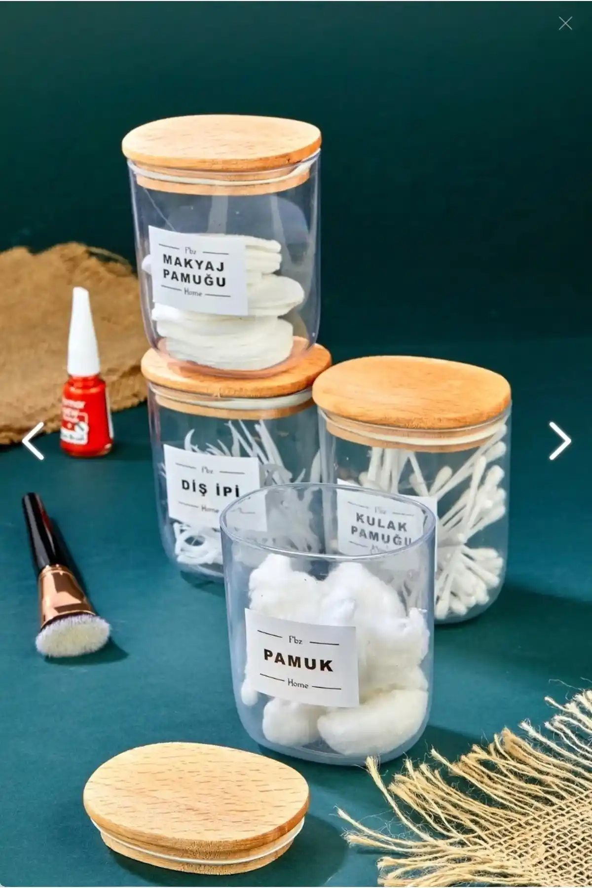 FBZhome 4'lü Ahşap Kapaklı Saklama Kutusu Makyaj ve Bakım Ürünleri İçin Uygun