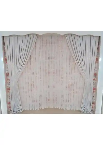 Figen Perde Kemik Renk Fon Kadife Perde Çift Kanat 1/3 Sık Pileli Modern Tasarım