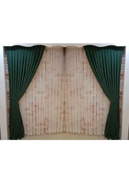 Figen Perde Yeşil Renk Fon Perde Çift Kanat 1/3 Sık Pile Modern ve Dayanıklı Tasarım