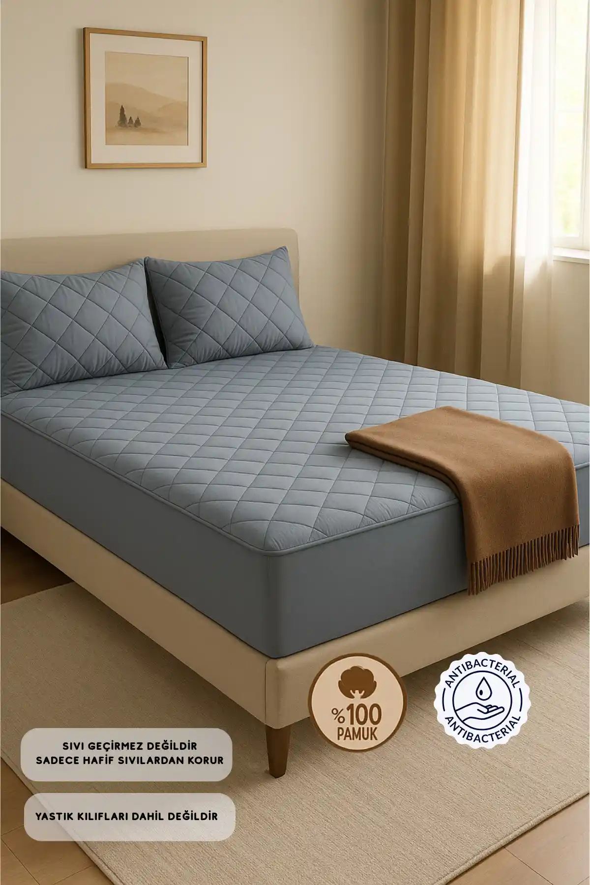 Formeya %100 Pamuk Kapitone Fitted Yatak Koruyucu Çarşaf Gri Renkli ve Çok Ölçü Seçeneği ile