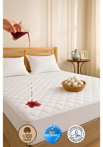 Formeya Pamukkale Kapitone Fitted Su Sıvı Geçirmez %100 Pamuk Yatak Koruyucu Alez