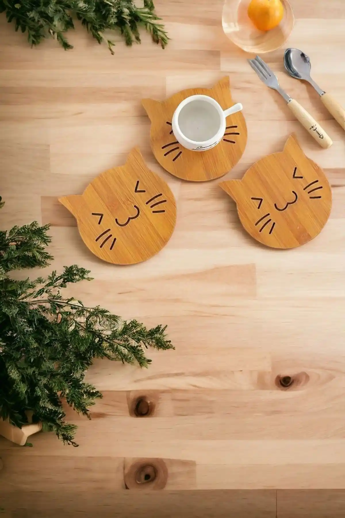 Genel Markalar 3'lü Kedi Figürlü Bardak Altlığı Seti Estetik ve Dayanıklı Tasarım