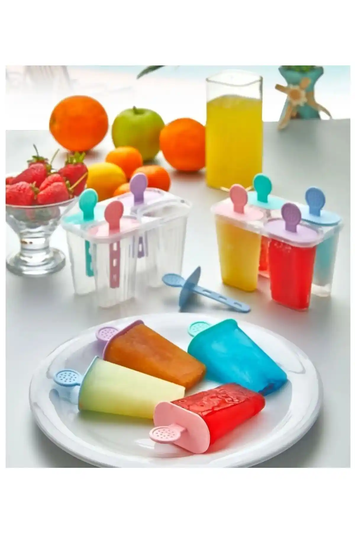 Genel Markalar 4'lü Meybuz ve Dondurma Kalıbı Silikonlu Plastik 10x10 cm Pratik ve Dayanıklı