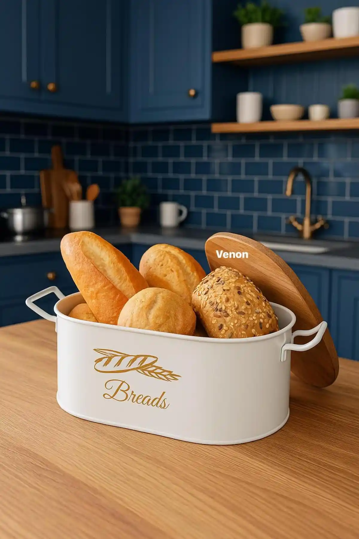Genel Markalar Lüx Metal Kapaklı Desenli Ekmeklik: Şık ve Dayanıklı Mutfak Saklama Çözümü