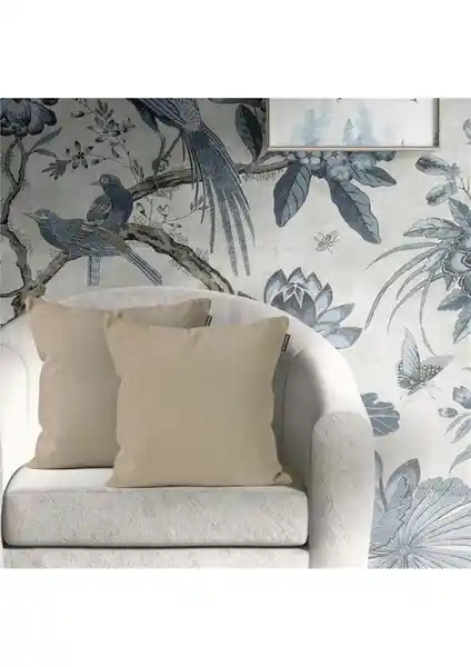 Goccia 2'li Kadife Dokulu Bej Kırlent Kılıfı Şık ve Dayanıklı Ev Dekorasyonu Ürünü