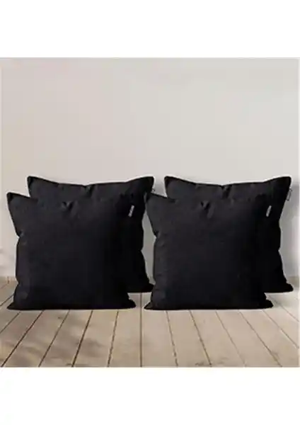 Goccia 4'lü Kadife Dokulu Siyah Kırlent Kılıfı Modern ve Dayanıklı Dekorasyon Aksesuarı