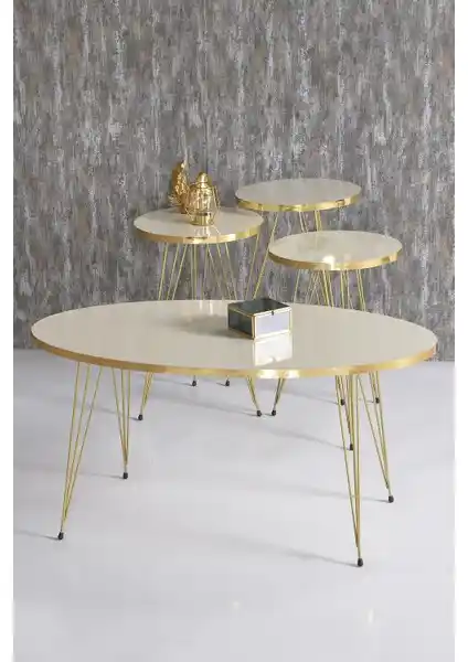 Gold Falez Zigon ve Orta Sehpa Elips Seti Modern Şıklık ve Fonksiyonellik Sunar