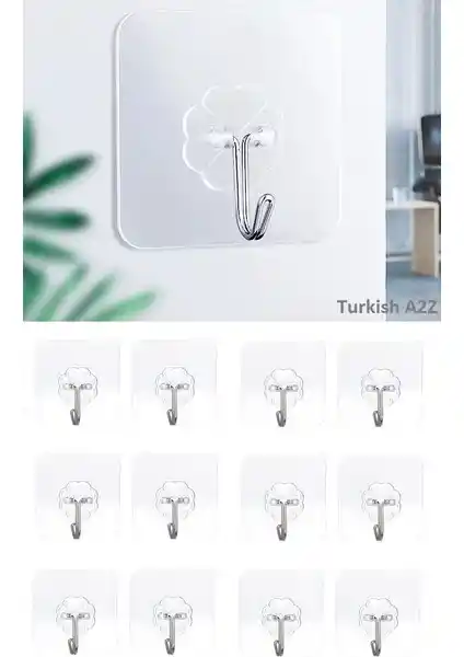 Greathings 12 Adet Kendinden Yapışkanlı Şeffaf Askı Seti Ev ve Ofis Kullanımı İçin Uygun