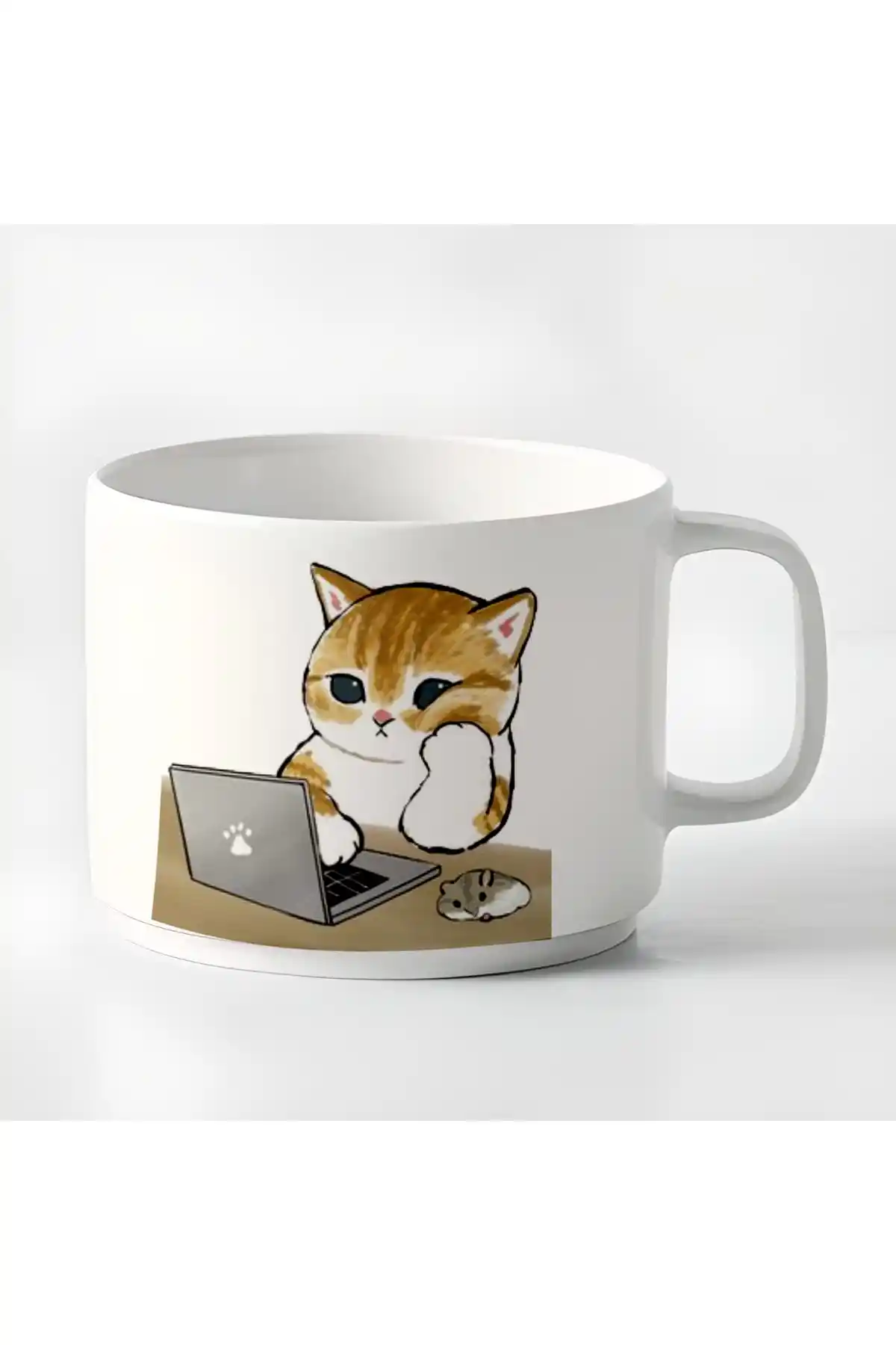 GünayStore Double Türk Kahvesi ve Espresso Fincanı Sevimli Kedili Tasarım 180 ml