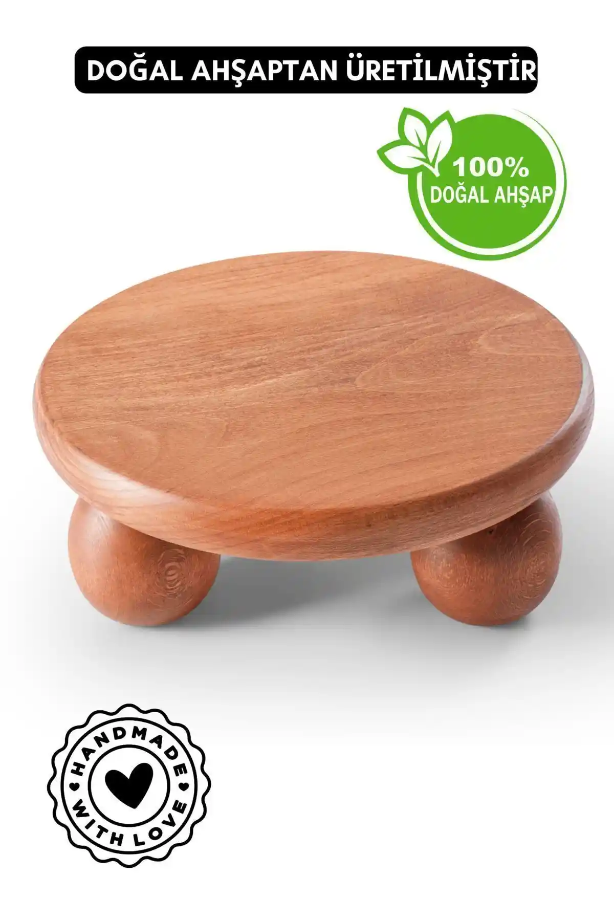 Halohope El Yapımı Ahşap Top Ayaklı Sunum Standı Doğal ve Çok Amaçlı Kullanım İçin