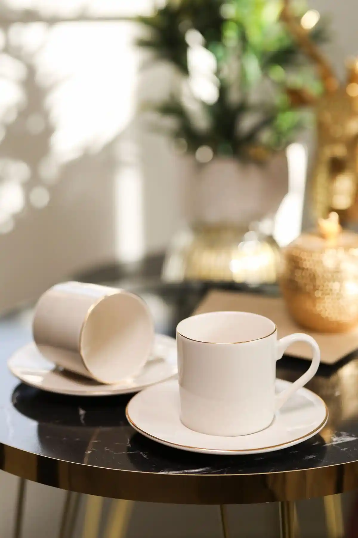 Heda Porselen Hayal Altın Yalız 4 Parça 2 Kişilik Porselen Kahve Fincan Takımı