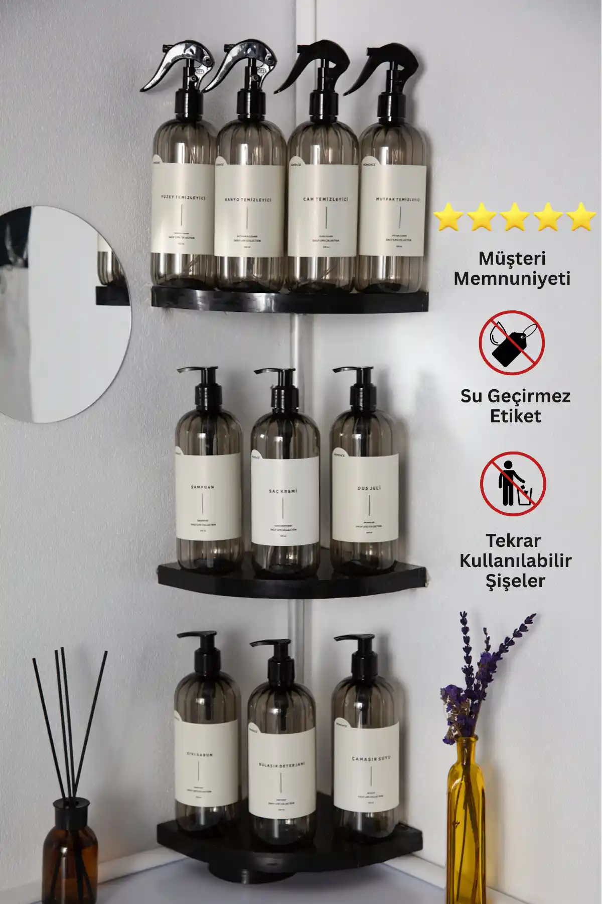 Homence 10'lu Banyo ve Mutfak Plastik Şişe Temizlik Seti Modern ve Şık Tasarım