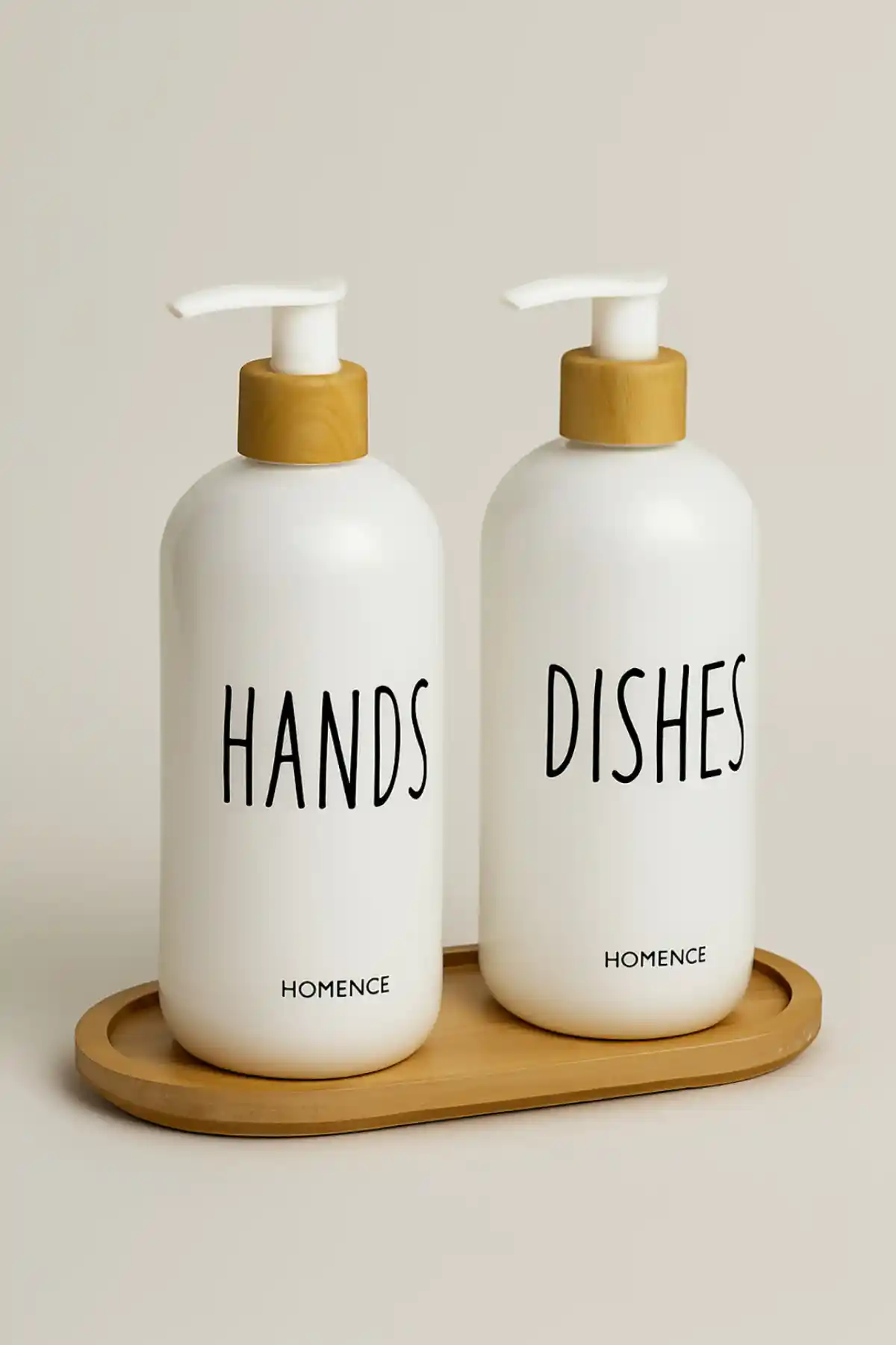 Homence 2'li Bambu Standlı Sıvı Sabun ve Bulaşık Deterjanı Şişesi Seti