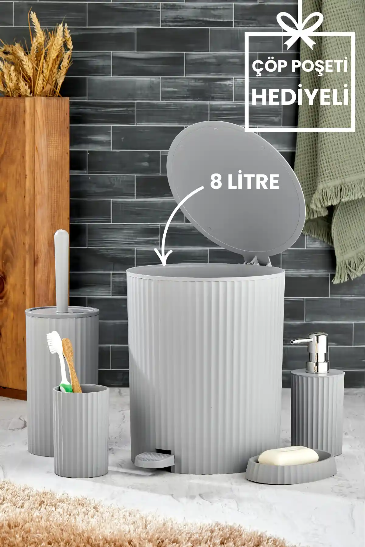 Homie ESTE 5 Parça Pedallı Banyo Seti modern ve dayanıklı banyo aksesuarları