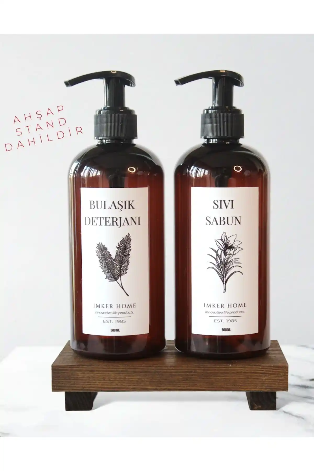 IMKER HOME Ahşap Stantlı Amber Kahverengi Pompalı Bulaşık Deterjanı Sıvı Sabun Ürünü Özellikleri ve Kullanım Avantajları