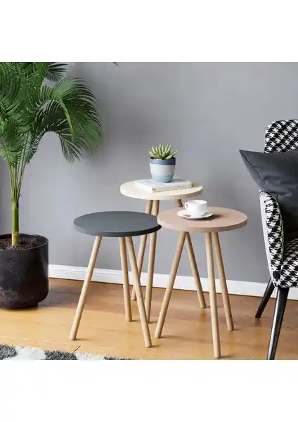 İntergo Renkli 3'lü Zigon Sehpa Seti Modern Tasarım ve Dayanıklı Malzemelerle Şık Dekorasyon