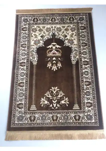 İpekyün Dokuma Turkuaz ve Kahverengi Gri Pembe Seccade ve Halı Kombinasyonu 80x125 cm