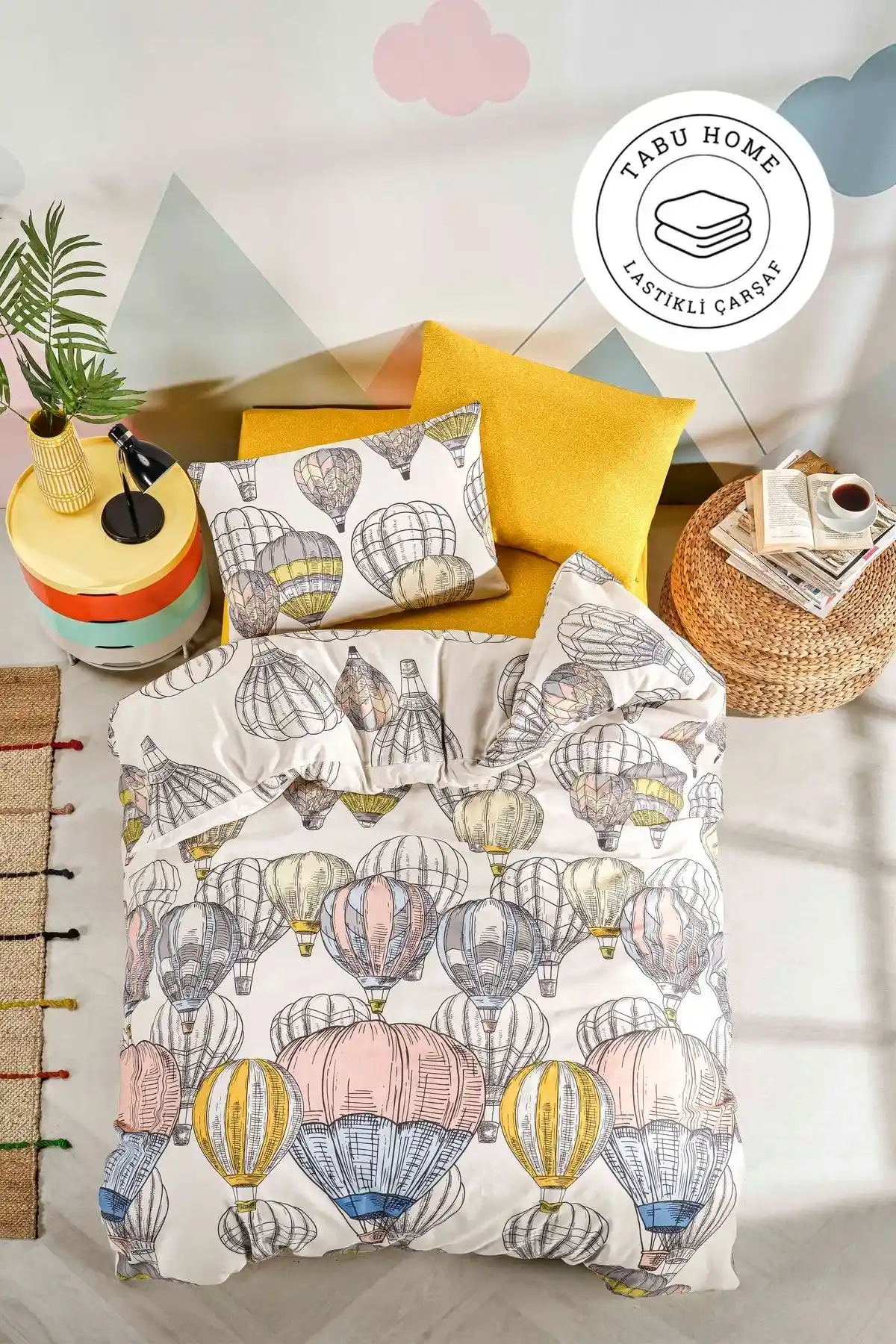 Kapadokya Balon Desenli Çift Kişilik Nevresim Takımı - Şık ve Dayanıklı Yatak Seti