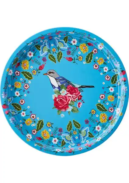 Karaca Flores Mavi Tepsi 35 cm: Estetik ve Dayanıklı Metal Servis Tepsisi