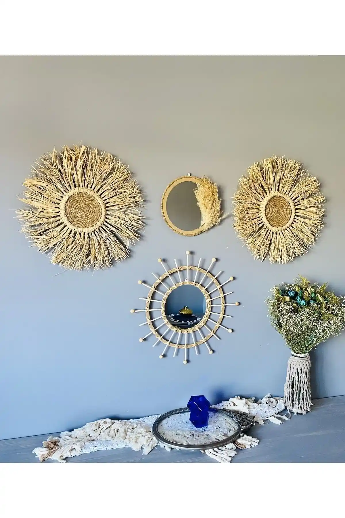 Kattuna Duvar Dekorasyon Seti Bohem Tarzı Ahşap ve Bambu Tasarımlarla Modern Şıklık