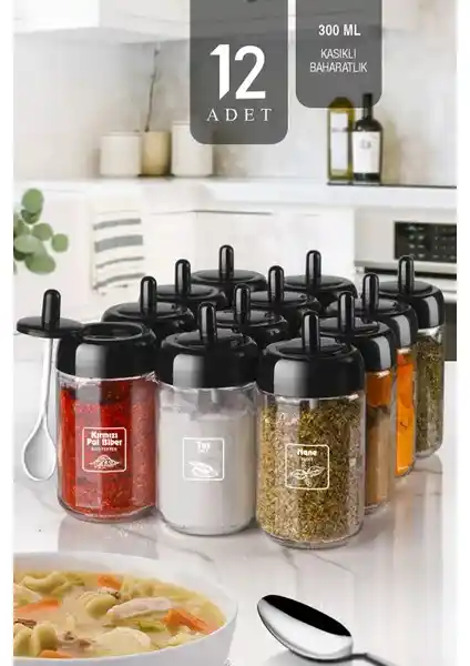 Kitchen Life 12'li Kendinden Kapağı ve Kaşıklı Baharatlık Seti ile Mutfakta Şıklık ve Pratiklik