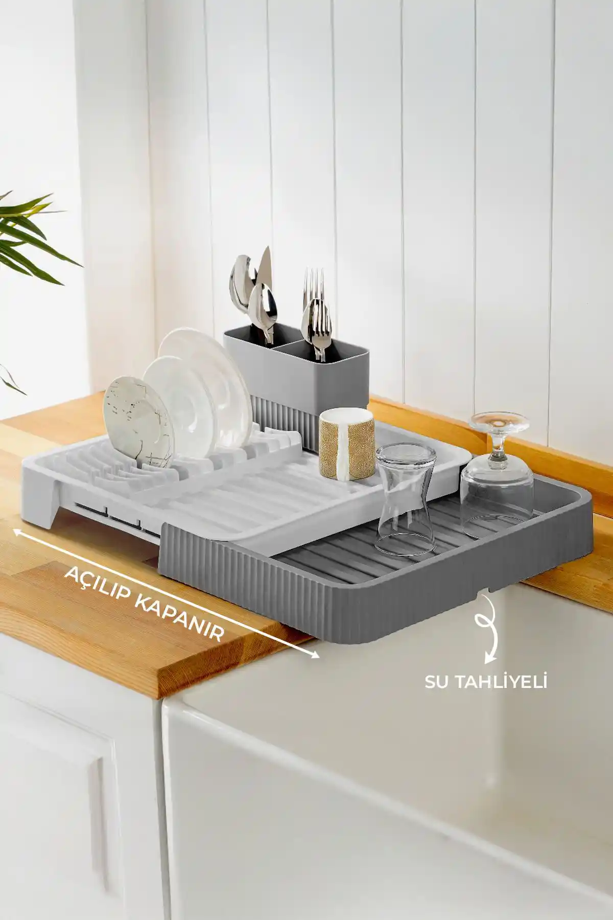 Kitchen Life Açılır Kapanır Sürgülü Bulaşık Kurutma Sepeti Modern ve Pratik Mutfak Çözümü