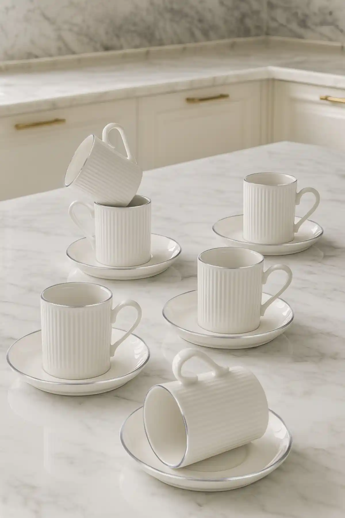 Kitchen Life Özel Tasarım Gümüş Detaylı 12 Parça 6 Kişilik Kahve Fincan Takımı