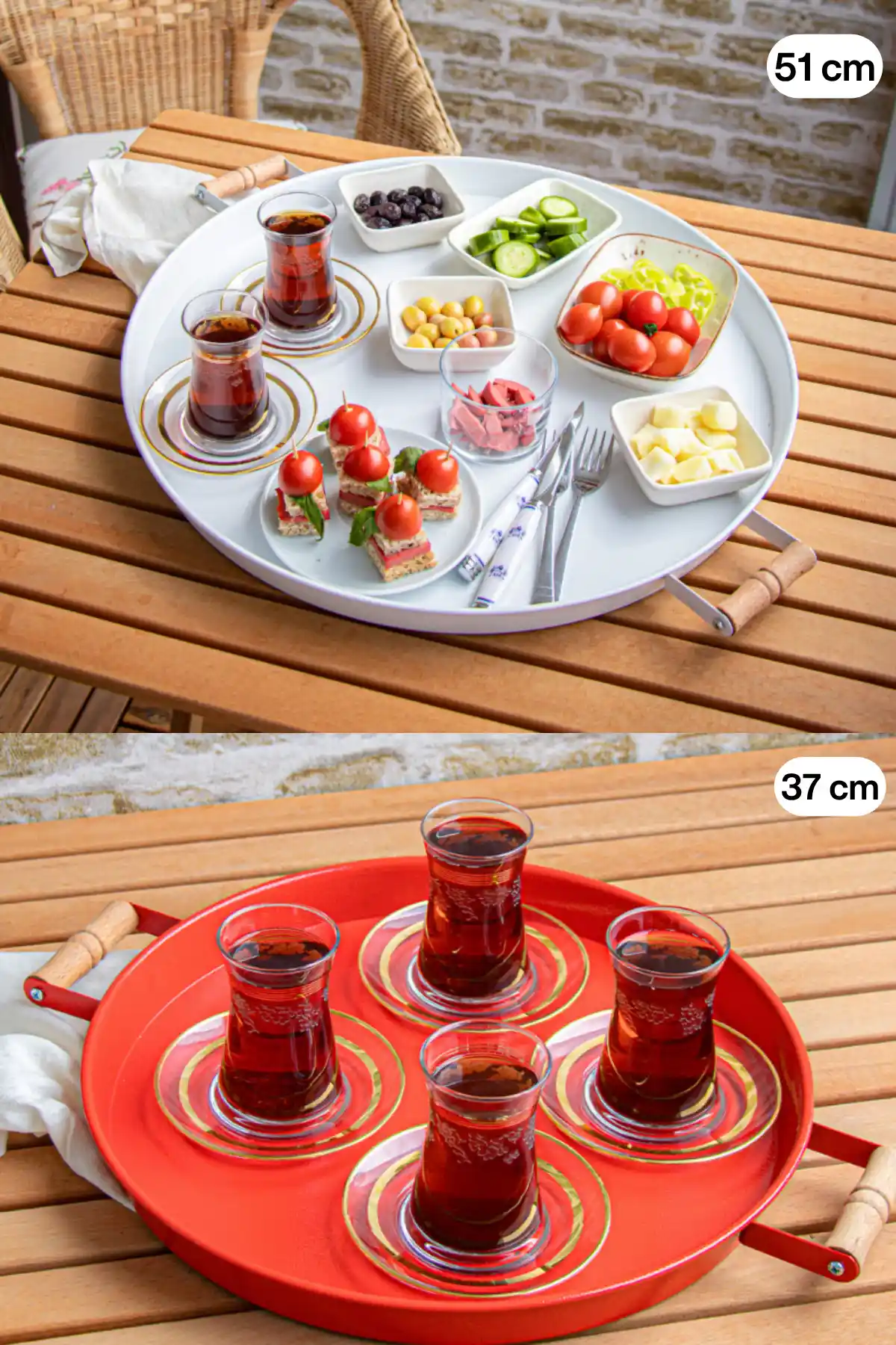 Kitchen Trend 51 cm Beyaz ve Kırmızı Metal Sunum Tepsisi Şık ve Fonksiyonel Mutfak Gereçleri