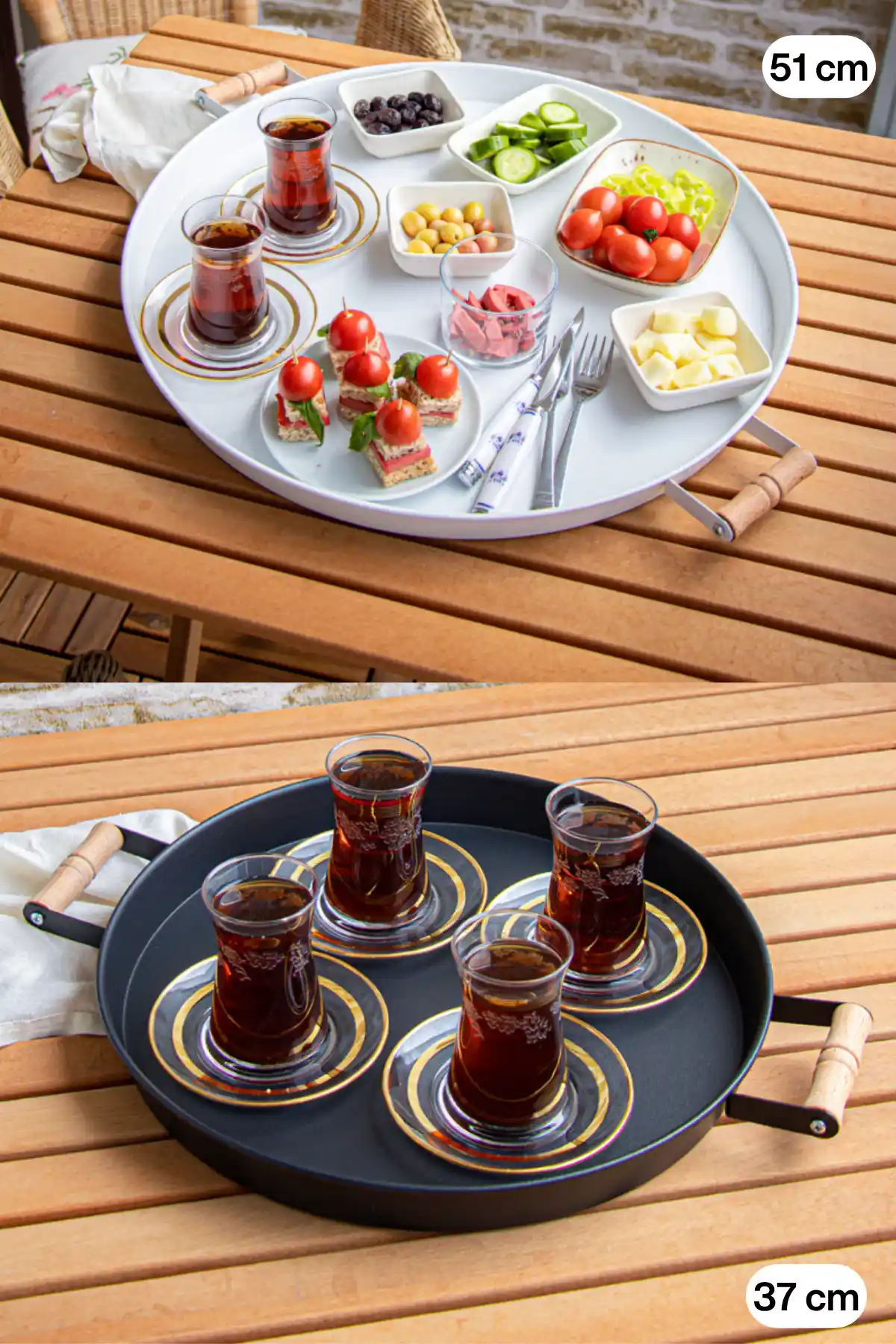 Kitchen Trend 51 cm Beyaz ve Siyah Metal Yuvarlak Sunum Tepsisi Şık ve İşlevsel Mutfak Aksesuarı