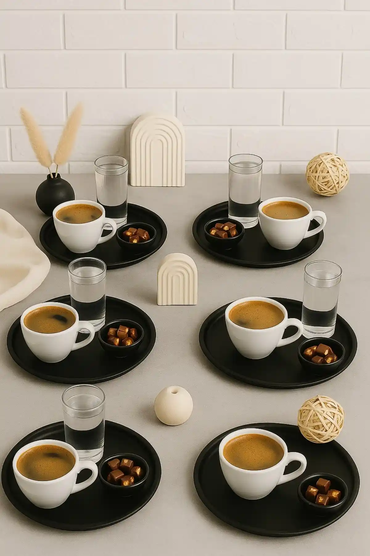 Kitchen Trend 6'lı Siyah Metal Yuvarlak Tepsi Seti Modern ve Dayanıklı Sunum ve Dekorasyon Ürünü