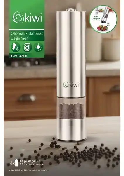 Kiwi KSPG 4806 Otomatik Tuz ve Karabiber Değirmeni: Dayanıklı ve Şık Mutfak Aleti