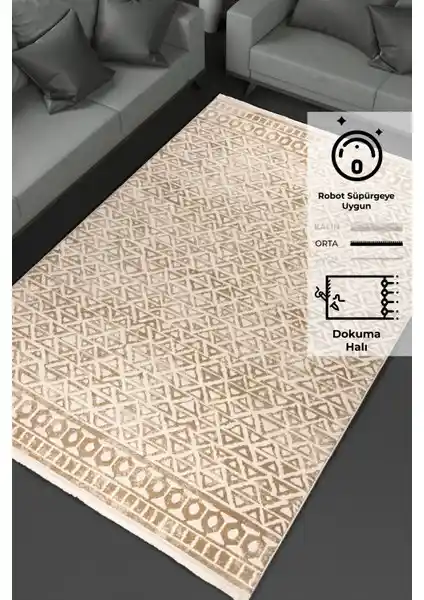 Konfor Notta 1118 Bej Modern Dokuma Halı: Şık ve Dayanıklı Ev Dekorasyonu İçin Uygun