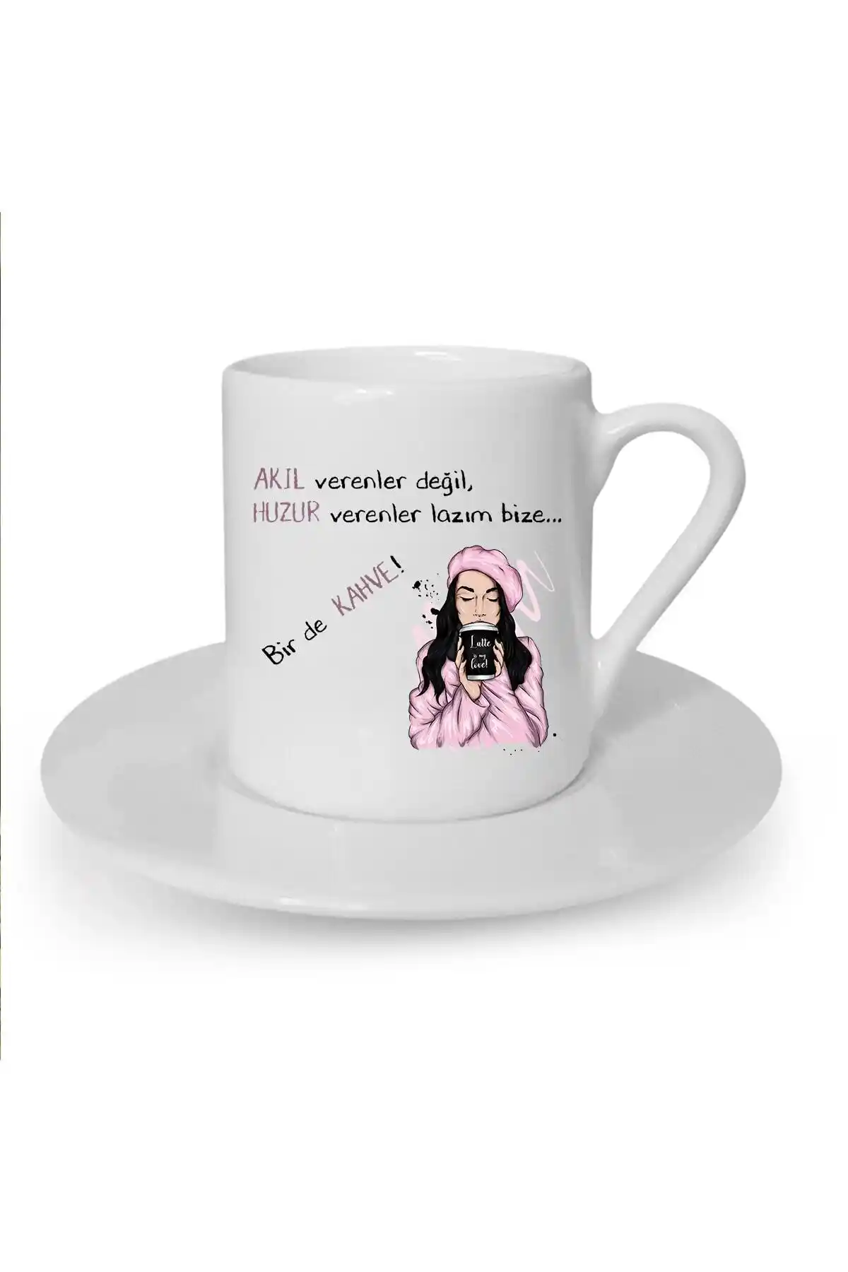 Kumbara Kadın Baskılı Beyaz Türk Kahvesi Fincanı Şık ve Dayanıklı Tasarımıyla Öne Çıkar