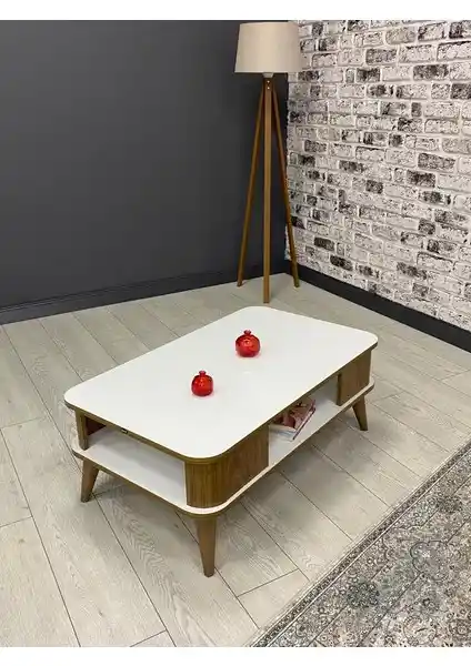 Kumsal Oval Kenar Modüler Sehpa Beyaz-Ceviz Modern Tasarım ve Fonksiyonellik